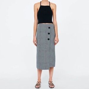 NWOT Zara Midi check plaid skirt Womens size M button down midi